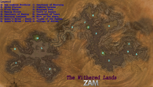The Withered Lands - Zone Map with Legend (click to enlarge)